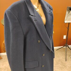 Evan Picone Navy Wool Blend Long Coat | Size 16 | Oversized Double Breasted